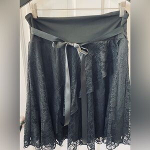 Black A-Line lace  Skirt‎ with Ruffled Tie Front large pull on